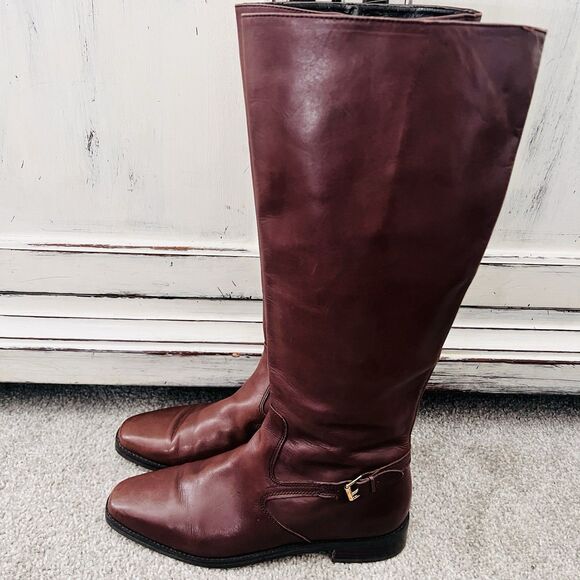 Lauren Ralph Lauren Brown Leather Knee High Riding Boots - Size 7.5M - Picture 1 of 9